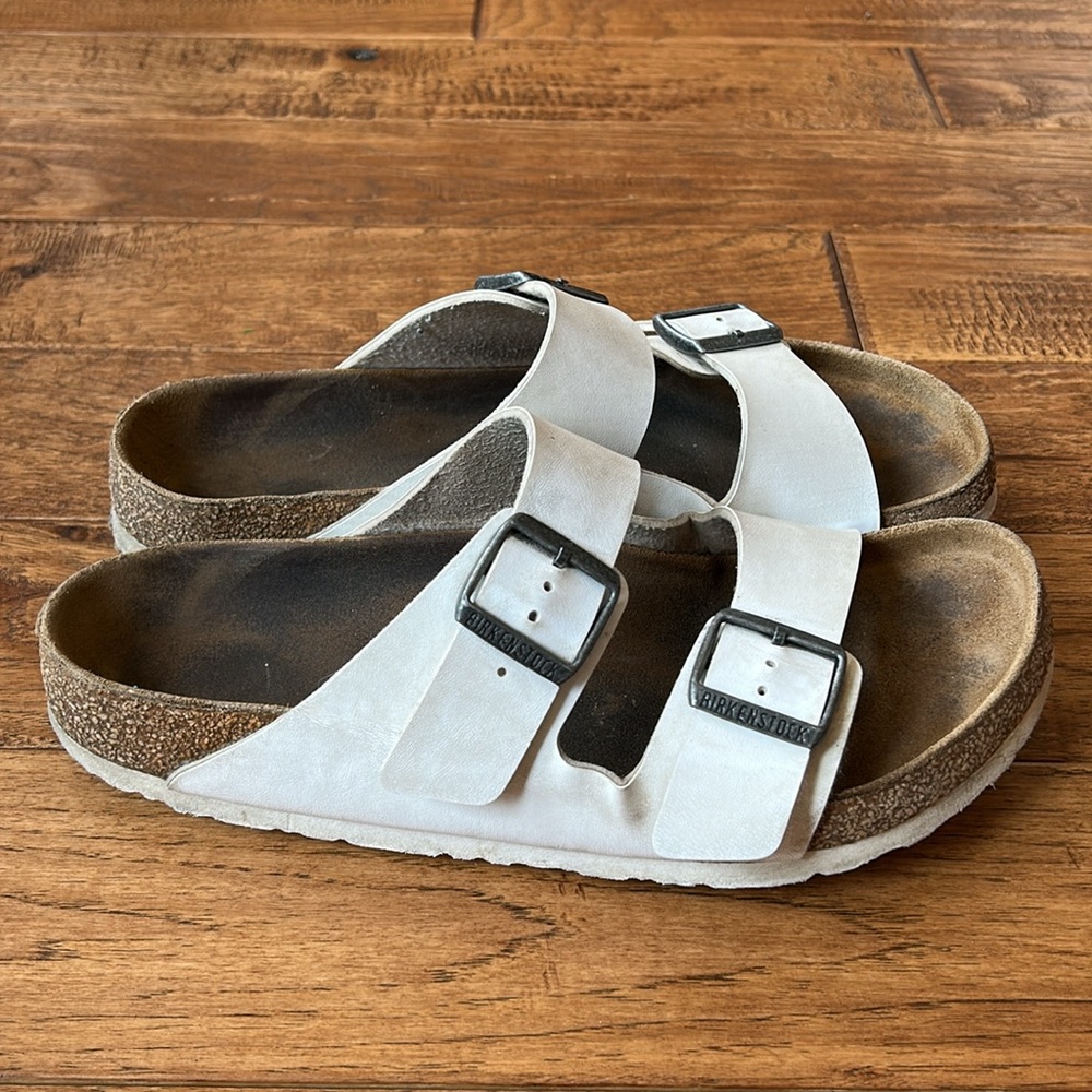 Birkenstock White Arizona Two-Buckle Sandals